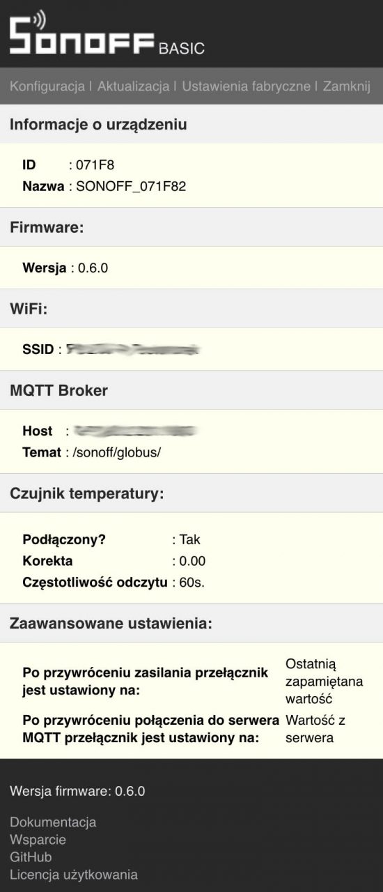 Konfiguracja firmware do Sonoff AFE