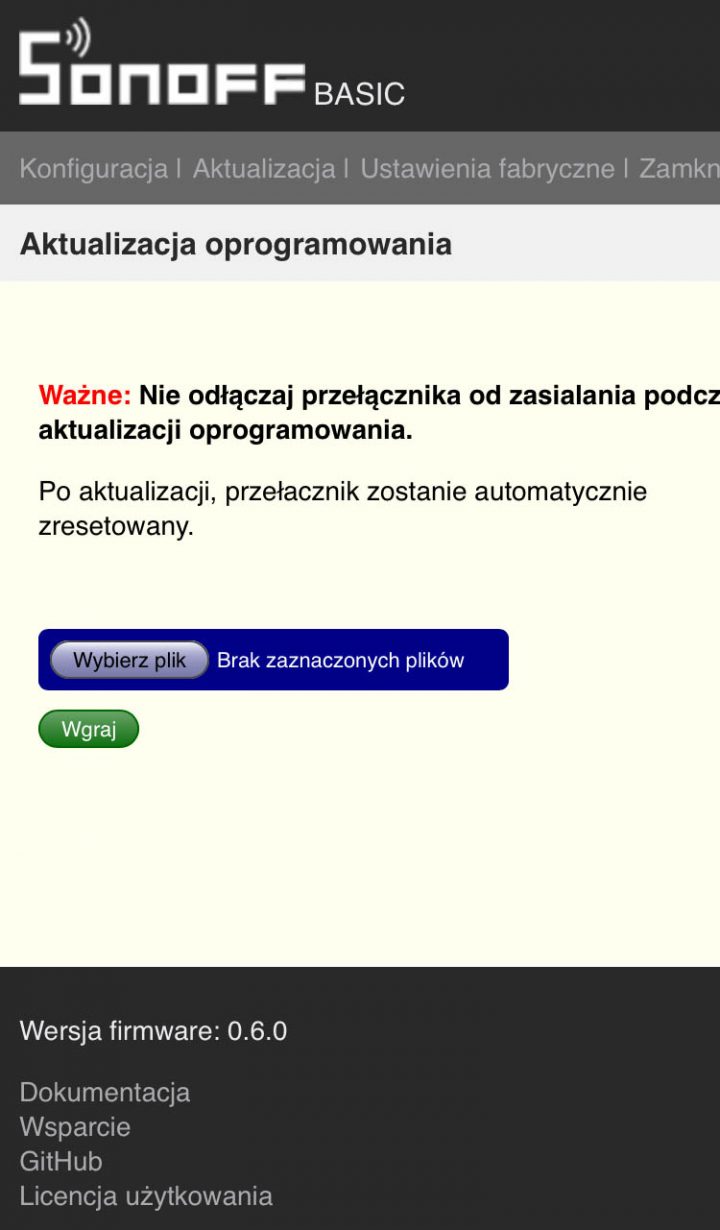 Konfiguracja firmware do Sonoff AFE