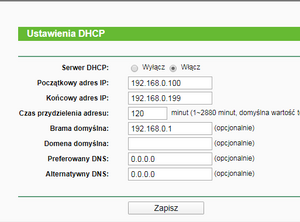 TP link ustawienia DHCP
